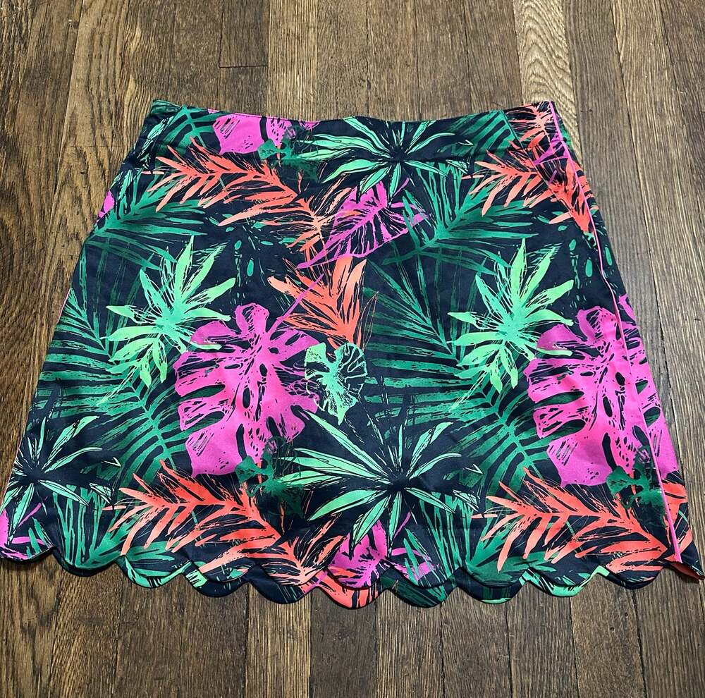 Lady Hagen Tropical Print Scalloped Hem Golf Skort Palm Leaves Size 8